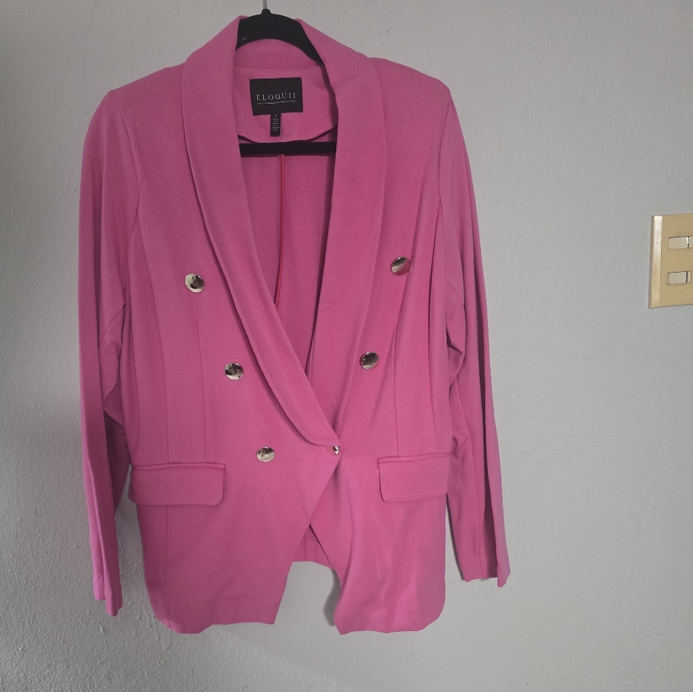 Eloquii Vibrant Pink Blazer with Gold Buttons